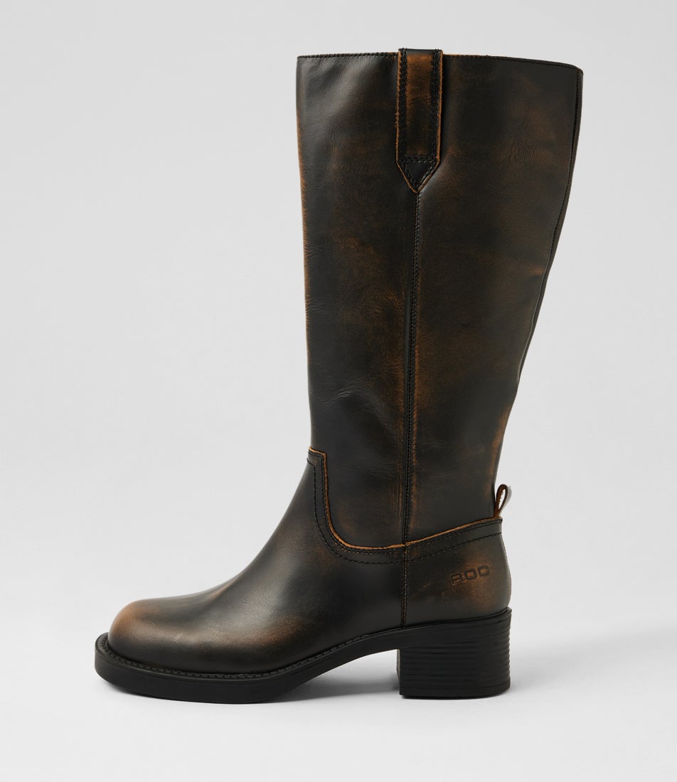 Rocco Brown Rub Leather Knee High Boots
