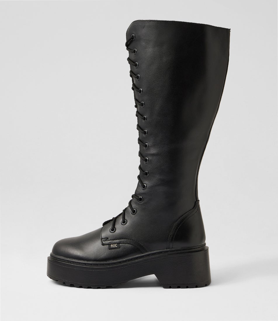 Tulsa Wide Calf Black Leather Knee High Boots