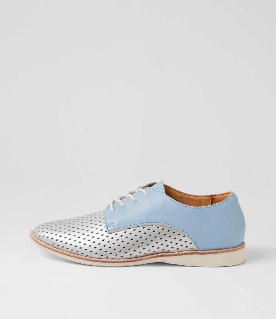 Derby Punch Overlay Silver Sky Leather Lace Up Flats Derby Punch Overlay Silver Sky Leather Lace Up Flats