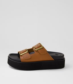 ACE SLIDE RL BURNISH TAN BLACK LEATHER