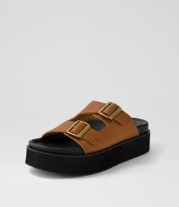 ACE SLIDE RL BURNISH TAN BLACK LEATHER