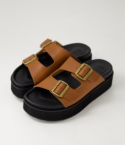 ACE SLIDE RL BURNISH TAN BLACK LEATHER