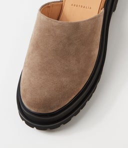 MULE STEP RL TAUPE BLACK SUEDE