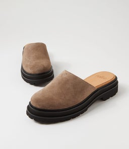 MULE STEP RL TAUPE BLACK SUEDE