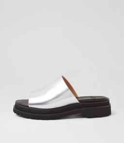 SLIDE STEP RL SILVER BLACK LEATHER