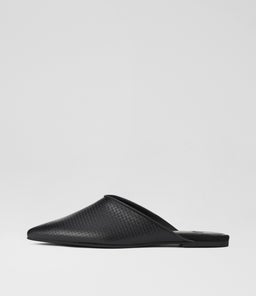POINTED MULE RL EMBOSSED BLACK LEATHER