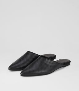 POINTED MULE RL EMBOSSED BLACK LEATHER