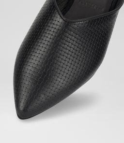POINTED MULE RL EMBOSSED BLACK LEATHER