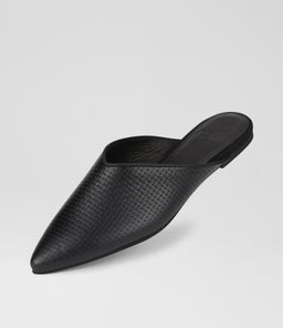 POINTED MULE RL EMBOSSED BLACK LEATHER