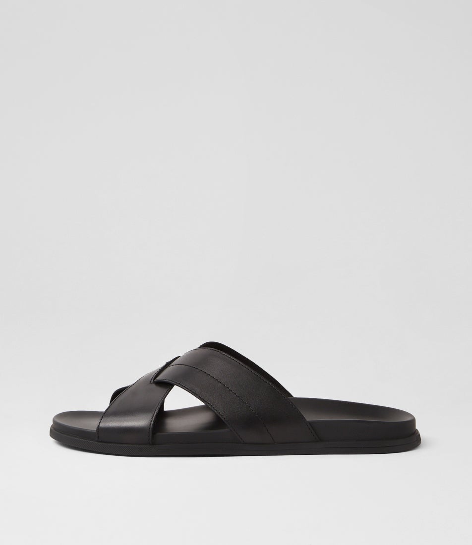Sleigh Black Leather Slides