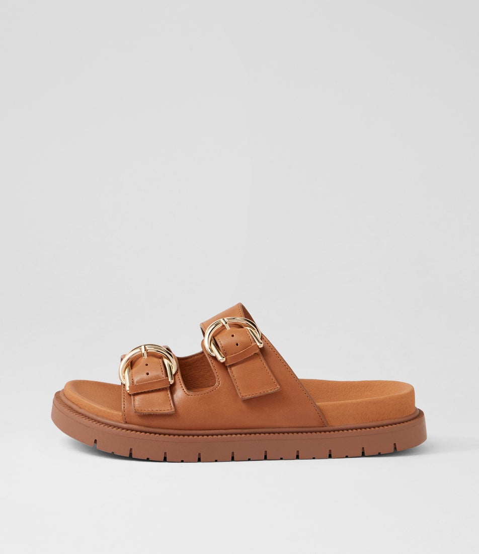 Harper Tan Leather Slides