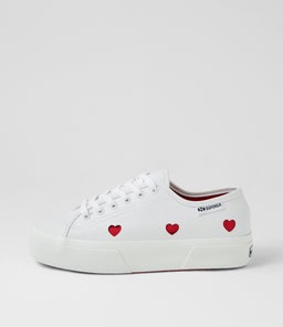 3740 PLATFORM HEART LEGGERA S9 WHITE RED VEGAN LEATHER