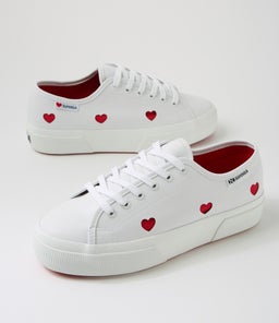 3740 PLATFORM HEART LEGGERA S9 WHITE RED VEGAN LEATHER