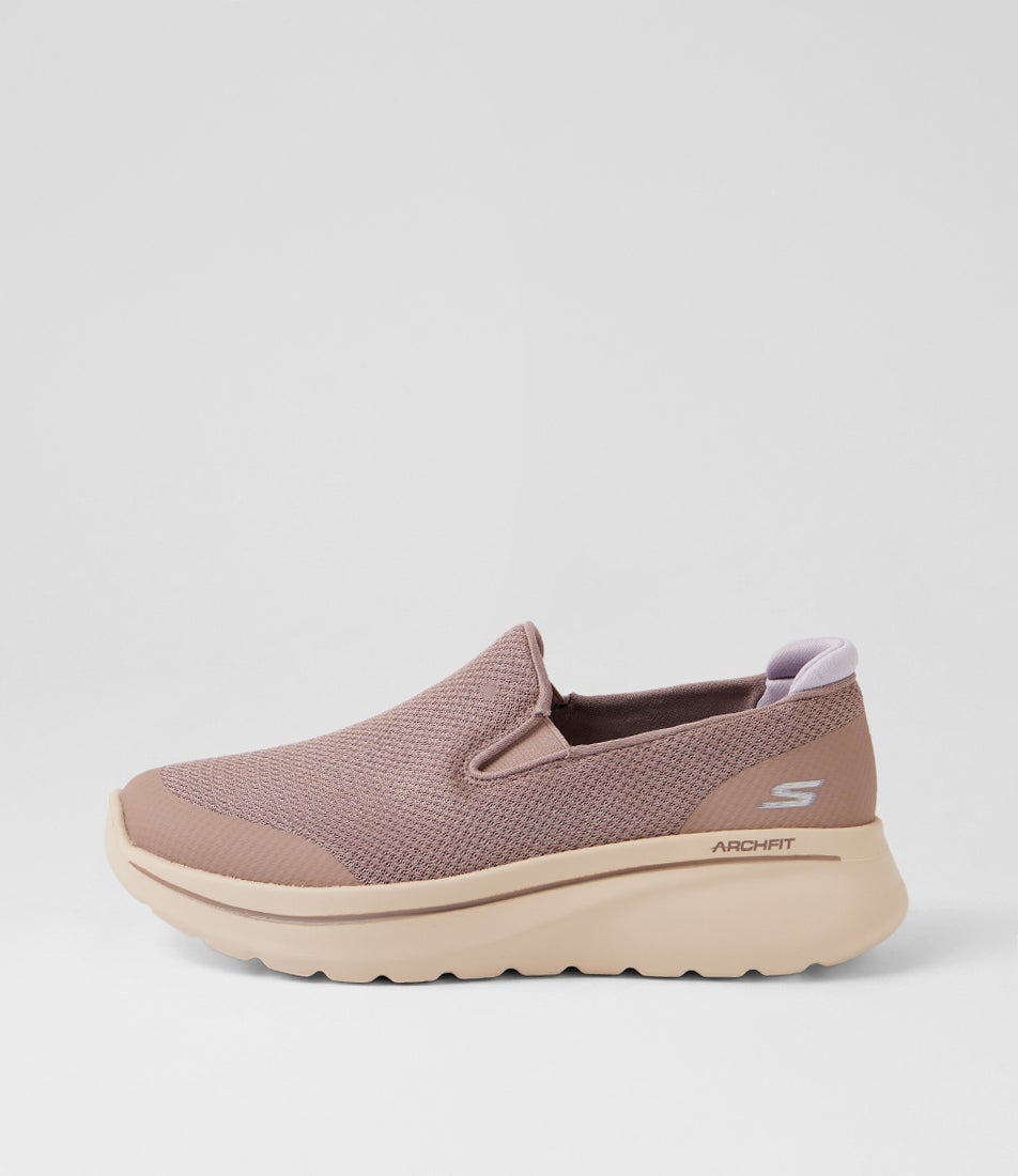 Go Walk Arch Fit N Joy Taupe Lavender Fabric Sneakers Go Walk Arch Fit N Joy Taupe Lavender Fabric Sneakers