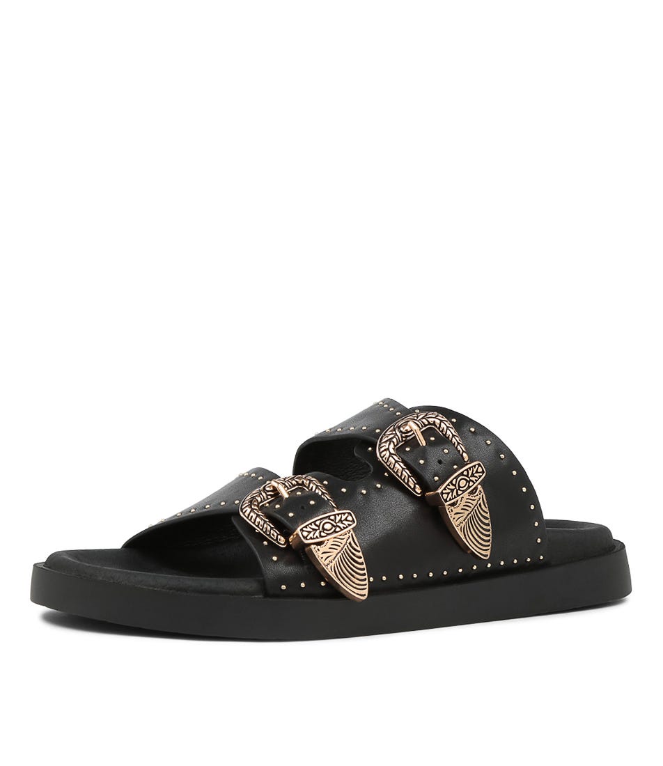 Eastwood Stud Footbed Black Leather Slides by Sol Sana Shop Online at Styletread