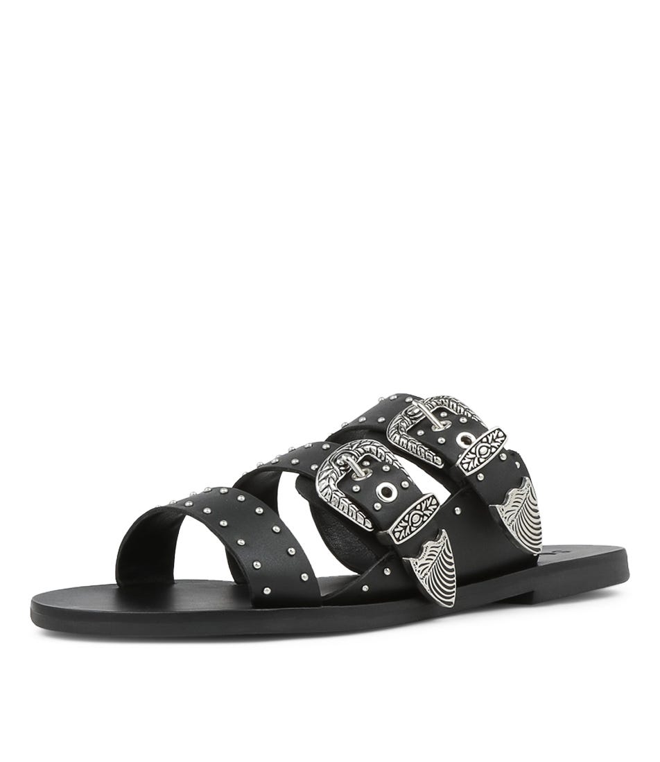 Eastwood Stud Black Leather Slides by Sol Sana Shop Online at Styletread