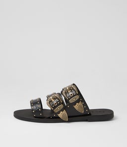 EASTWOOD STUD SLIDE SS BLACK CROC GOLD LEATHER