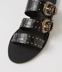 EASTWOOD STUD SLIDE SS BLACK CROC GOLD LEATHER