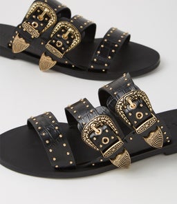 EASTWOOD STUD SLIDE SS BLACK CROC GOLD LEATHER