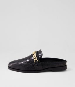 TUESDAY CHAIN SLIDE SS BLACK CROC GOLD LEATHER
