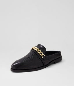 TUESDAY CHAIN SLIDE SS BLACK CROC GOLD LEATHER