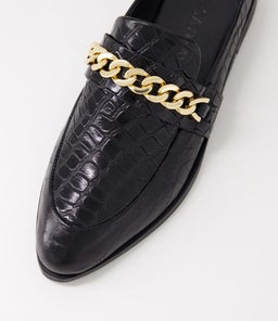 TUESDAY CHAIN SLIDE SS BLACK CROC GOLD LEATHER