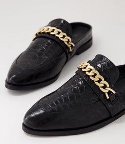 TUESDAY CHAIN SLIDE SS BLACK CROC GOLD LEATHER