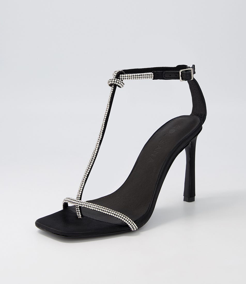 Black satin sandals discount