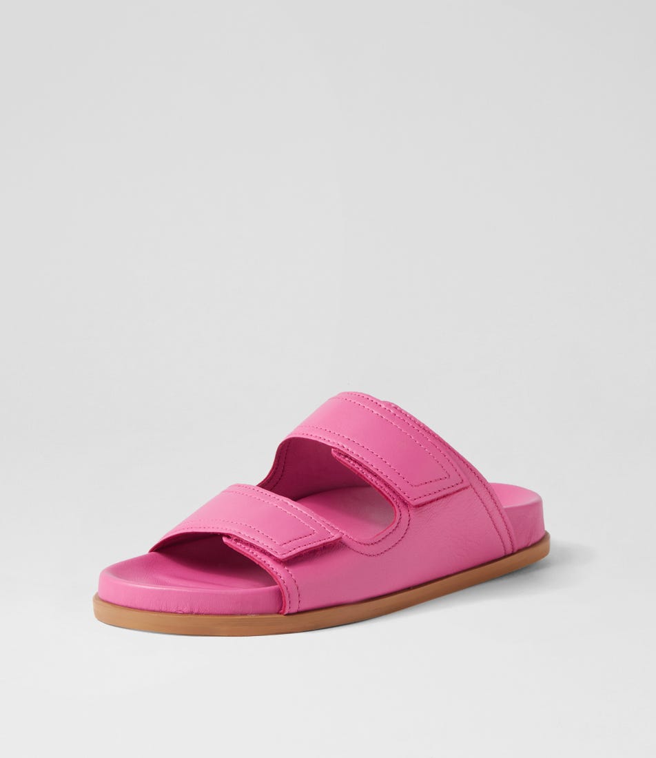 Shine Footbed Pink Leather Slides by Sol Sana Shop Online at Styletread