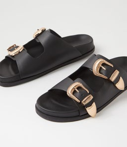 AMALFI FOOTBED SS BLACK LEATHER