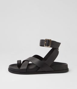 HITCH FOOTBED SS BLACK LEATHER