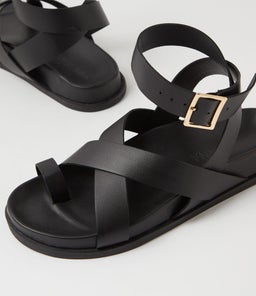 HITCH FOOTBED SS BLACK LEATHER