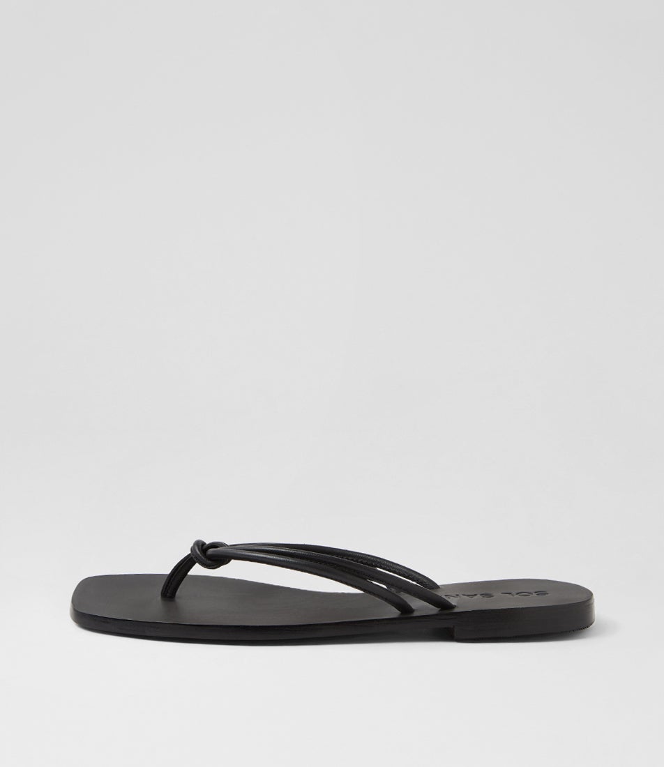 Ines Black Leather Thongs