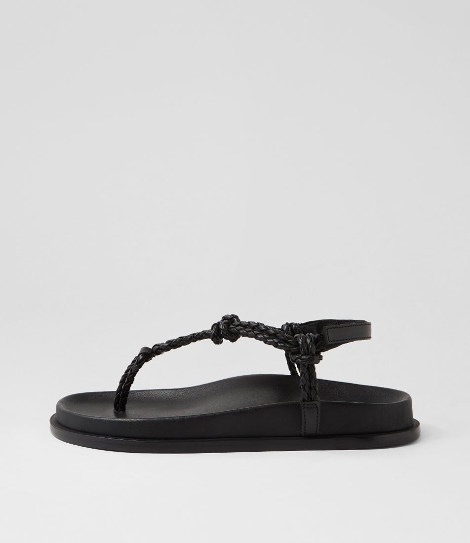 Mira Footbed Black Leather Sandals