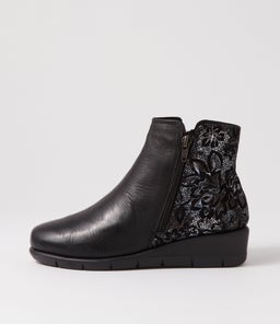 MYSARIA SU BLACK GREY FLOWER LEATHER SUEDE