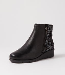 MYSARIA SU BLACK GREY FLOWER LEATHER SUEDE