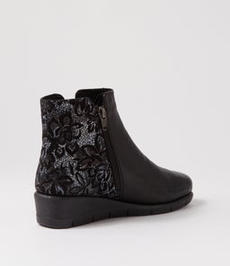 MYSARIA SU BLACK GREY FLOWER LEATHER SUEDE