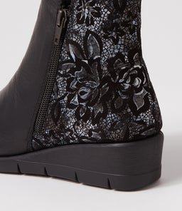 MYSARIA SU BLACK GREY FLOWER LEATHER SUEDE