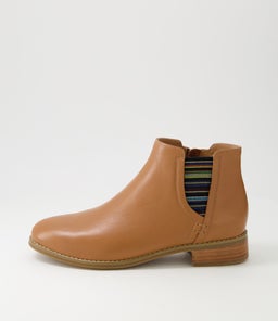 BURNLEY SU DK TAN STRIPE LEATHER ELASTIC
