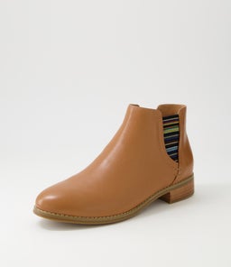BURNLEY SU DK TAN STRIPE LEATHER ELASTIC