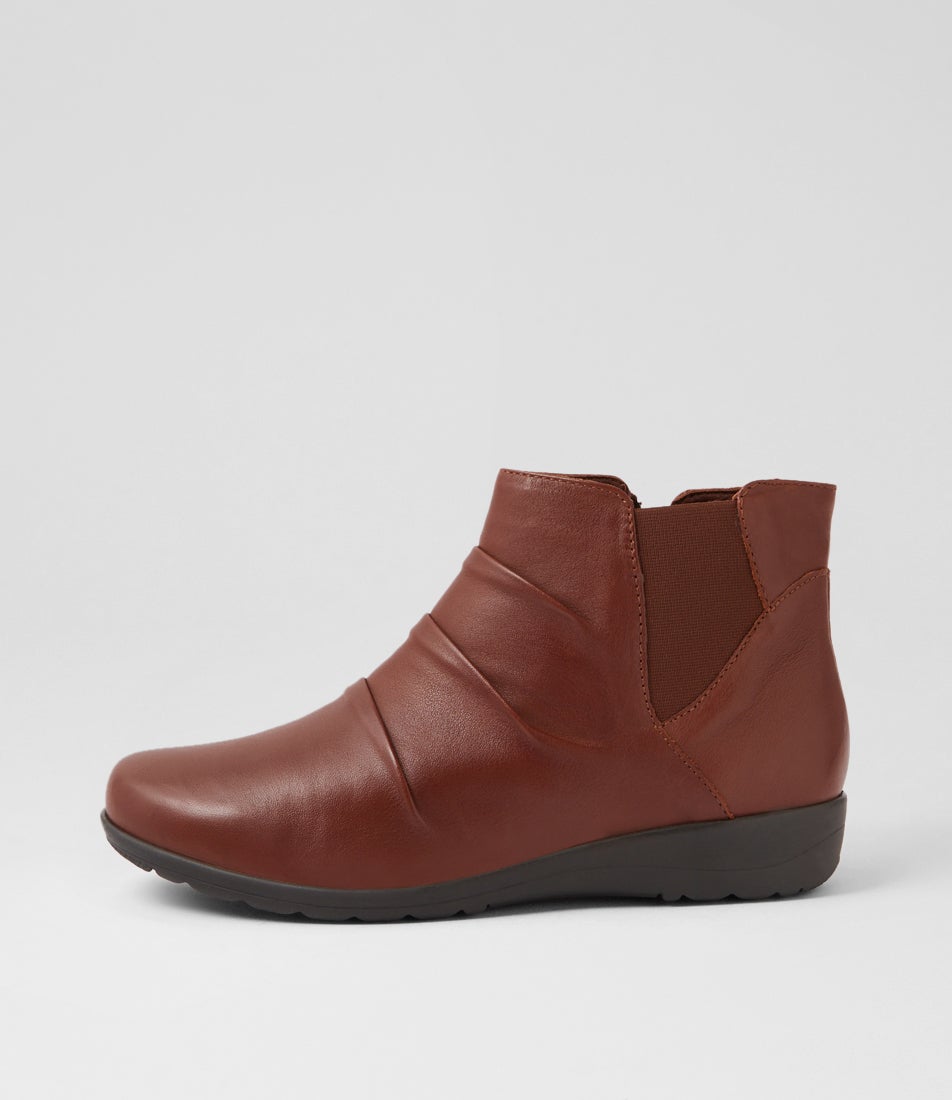Panka Cognac Leather Elastic Ankle Boots