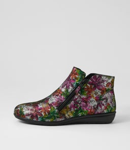 FALLENN SU BLACK PAINTED FLORAL LEATHER
