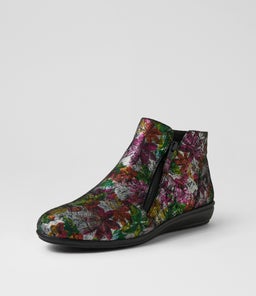 FALLENN SU BLACK PAINTED FLORAL LEATHER