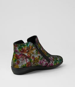 FALLENN SU BLACK PAINTED FLORAL LEATHER