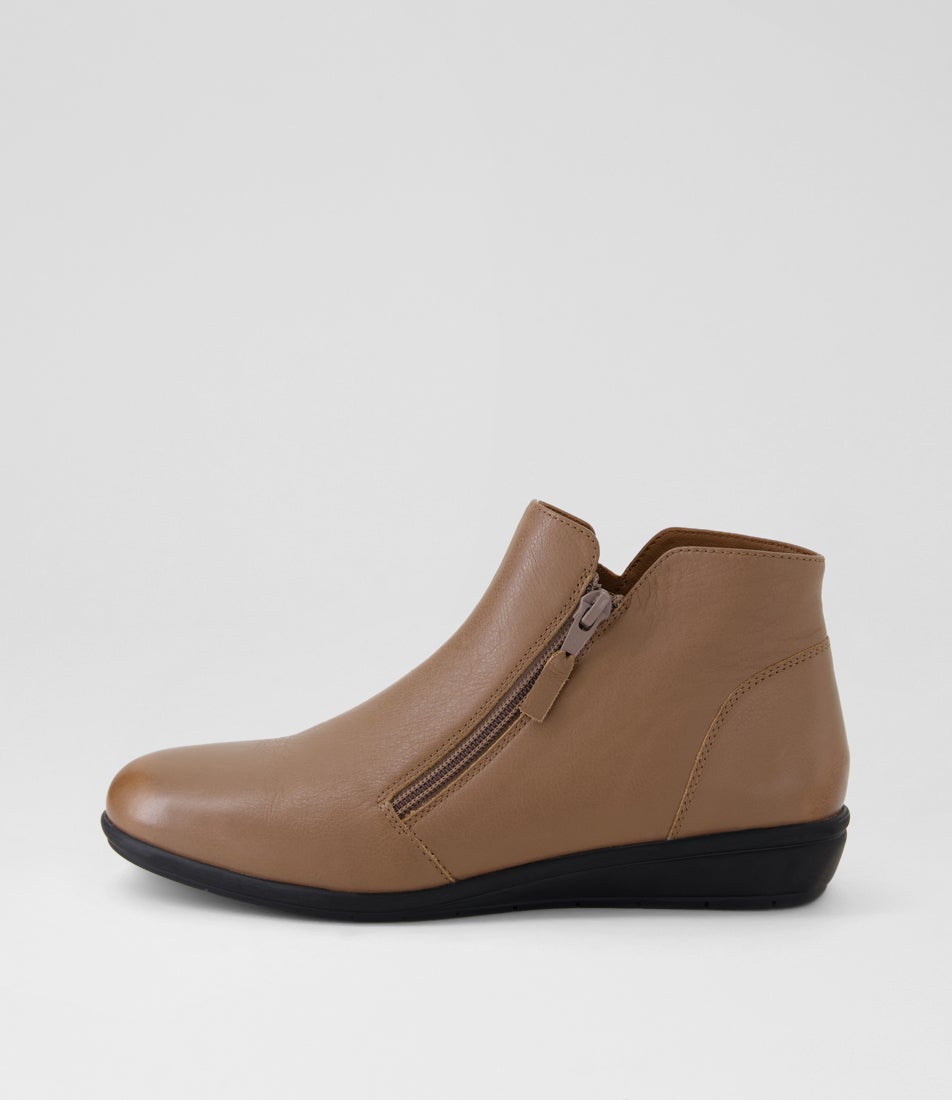 Fallenn Mid Taupe Leather Ankle Boots