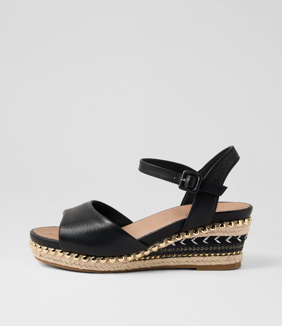 Cousin Black Jewelled Rope Leather Sandals