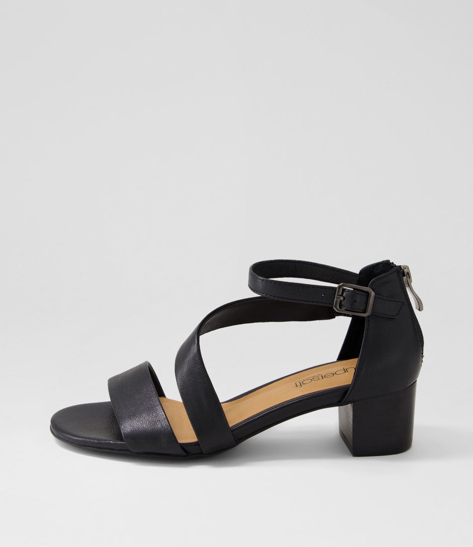 Caring Black Leather Sandals Caring Black Leather Sandals