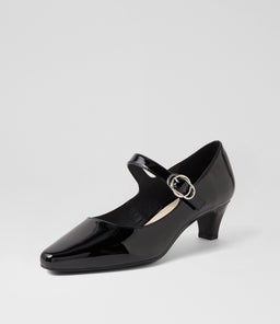LAYS SU BLACK COVERED HEEL PATENT LEATHER