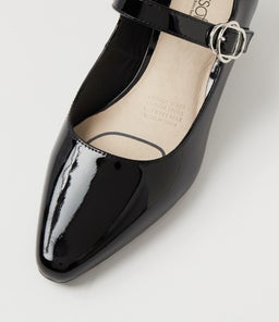 LAYS SU BLACK COVERED HEEL PATENT LEATHER