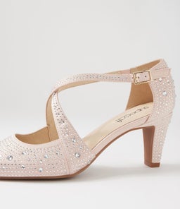 MILLIES SU NUDE SILVER COVERED HEEL SATIN